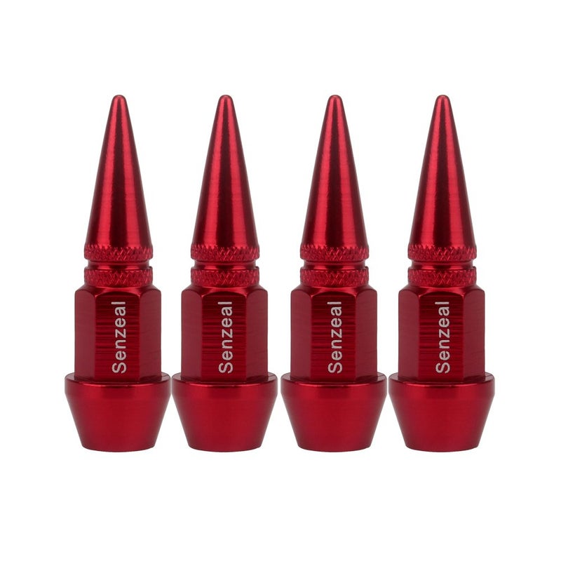 Senzeal 4X Long Impale Spike Style Polished Aluminum Tire Valve Stem Caps Red - Image 1